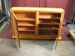 Used Small oak desktop bookcase / hutch with front doors 