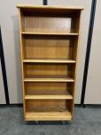 Tall 5-Shelf Oak Wood Bookcase on Casters - 35"W x 13"D x 72"H - ITEM #:245136 - Img 1 of 3