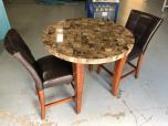 Round Marble Top Pub Table with 2 Brown Vinyl Chairs - ITEM #:445016 - Img 1 of 5