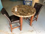 Used Table with marble top medium tone wood - matching chairs 