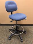 Used Tech chair with blue fabric and black frame 