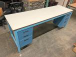 Used Workbench With Blue Metal Frame And Two Drawer Units - ITEM #:720045 - Thumbnail image 1 of 5