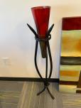 Used Tall Red Glass Conical Floor Vase with Abstract Black Metal Stand - ITEM #:860130 - Img 1 of 3