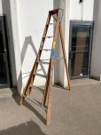 Used 7-Step Ladder - Wood Frame - Metal Steps - ITEM #:885142 - Img 1 of 2