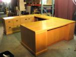 Used Executive U-shape oak desk set 