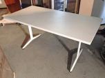 Used Training table with grey textured laminate and grey legs 