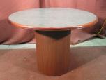Round table speckled grey laminate finish and cherry colored trim - ITEM #:210018 - Thumbnail image 2 of 4